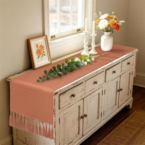 yuboo Boho Table Runner 72 Inches Long , Farmhouse Dresser Runners Cover Top for Bedroom, Spring Dining Table,Wedding Party Dresser Table Decor, Rustic Linen Table Runner (15x72 Inches) in Kuwait