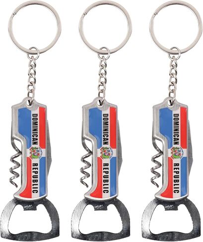 Multifunctional Bottle Opener Keychain Corkscrew Keychains - Dominican Republic Flag (Dominican in Script Letters - Single) in Kuwait