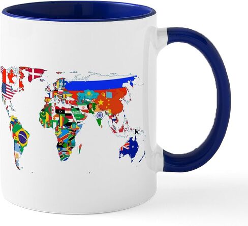 كوب قهوة سيراميك بتصميم خريطة أعلام العالم من CafePress سعة 11 أونصة (325 مل). in Kuwait