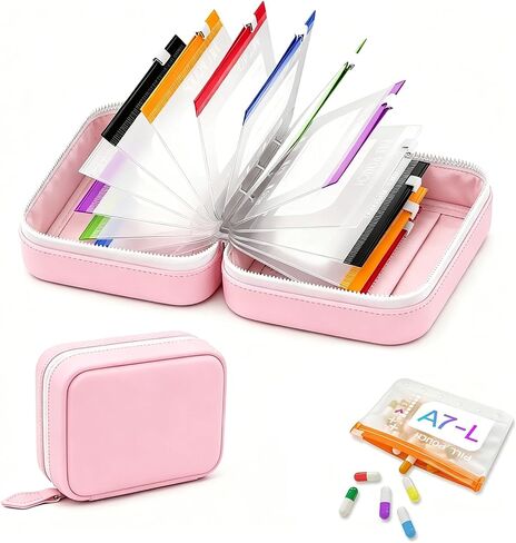 A7 Waterproof Pill Pouch Set, 14pcs Bags Inside Reusable Travel Medicine Organizer, Twice-Daily Large Pill Organizer for Seven Days, Zippered Pill Storage for Fish Oils, Vitamins, Green in Kuwait