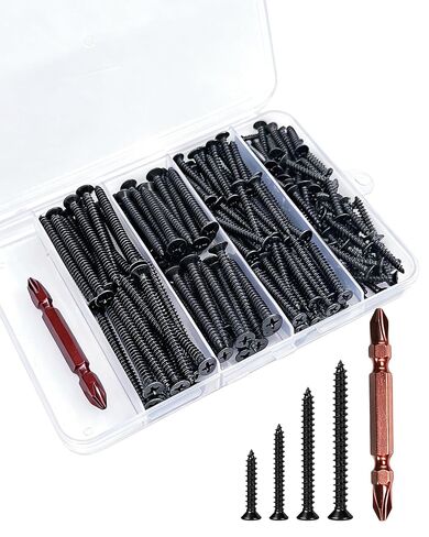 480pcs Wood Screws Assortment Kit,Small Screws,Black Screw,Flat Head Screw, | Carbon Steel Screw for Repairs and Diy Projects Includes 4 Size（#4 x 1/4",5/16",3/8", 1/2" ）,Phillips Drive Assorted Screws in Kuwait