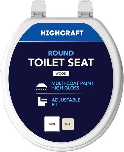HIGHCRAFT Premium Round Toilet Seat with Adjustable Hinges - Molded Wood Toilet Seat - Fits Standard Round Toilets - Round Seat in Bone/Beige in Kuwait