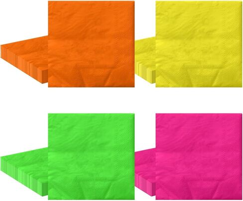 80 Pcs Neon Napkins - Disposable 4 Color Cocktail Napkins Glow Party Supplies for Birthday 80s 90s Party Decorations Wedding Halloween, 33 x 33 cm in Kuwait