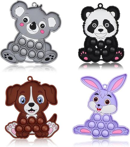 4 Pcs Animal Fidget Toys Set,Kids Toddler Dog Koala Rabbit Panda Push Bubble Sensory Keychain Squeeze Packs for ADHD Autism Stress Relief Girls Boys Birthday Gift Classroom Favors in Saudi Arabia