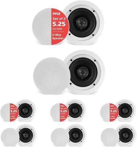 Pyle Pair 5.25” Flush Mount in-Wall in-Ceiling 2-Way Home Speaker System Spring Loaded Quick Connections Dual Polypropylene Cone Polymer Tweeter Stereo Sound 150 Watts (PDIC1651RD) White in Saudi Arabia