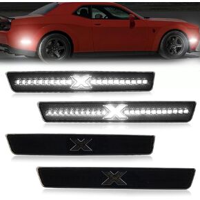 مصابيح LED للعلامات الجانبية متوافقة مع دودج تشالنجر 2015-2020 مع شعاع الضوء [نمط X] [في انتظار براءة اختراع]، مصابيح علامة المصد الخلفي الأمامي، ضوء أبيض، حزمة عدسات مدخنة مكونة من 4 قطع in Kuwait