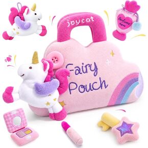 ألعاب JoyCat للأطفال الصغار 1-3 فتيات، مجموعة حقيبة مكياج My First Purse Baby Girl Unicorn مكونة من 5 قطع لعبة قطيفة مع عطر وأحمر الشفاه ولوحة المفاتيح ومفتاح النجمة - هدايا فتاة تبلغ من العمر سنة واحدة، حشوة تخزين عيد الميلاد in Kuwait