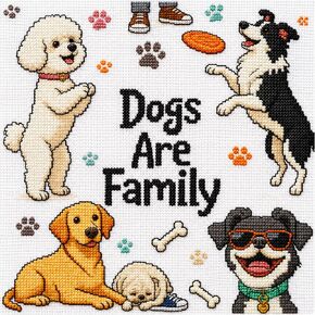 Zhenqing Dogs are Family Cross Stitch Kit, 11CT Printed White Cotton Fabric 36x36cm, Full Embroidery for Beginners, Complete Dog Lover Gift Set(70781) in Saudi Arabia