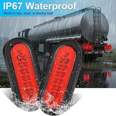 LIGBT 6 Inch Red Led Oval Trailer Tail Light 6’’ Stop Brake Turn Tail Lights 22LED IP67 Waterproof Turn Marker Lights w/Flush Mount Grommets for RV Truck Boat in Saudi Arabia