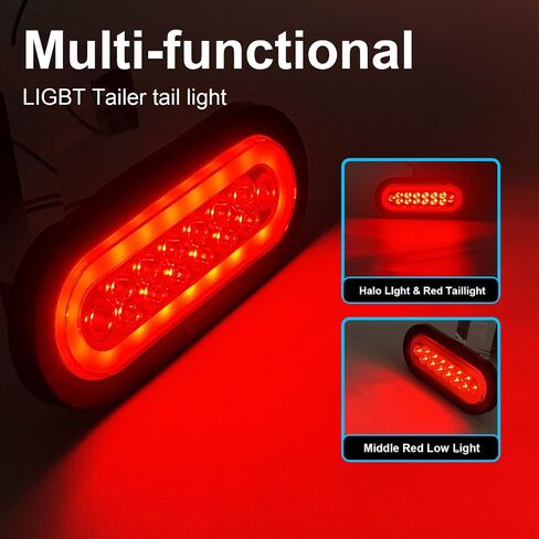 LIGBT 6 Inch Red Led Oval Trailer Tail Light 6’’ Stop Brake Turn Tail Lights 22LED IP67 Waterproof Turn Marker Lights w/Flush Mount Grommets for RV Truck Boat in Saudi Arabia