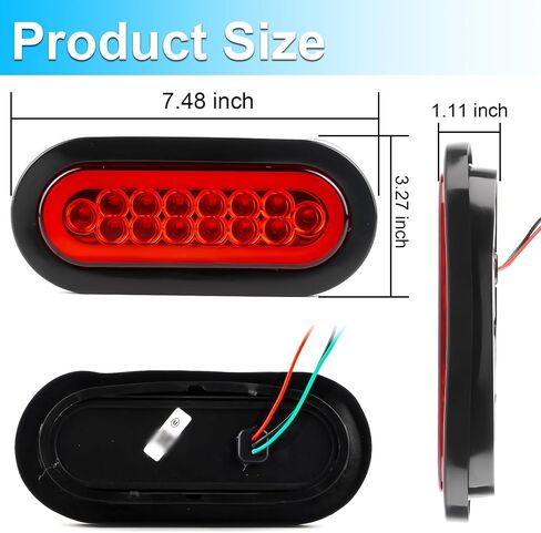 LIGBT 6 Inch Red Led Oval Trailer Tail Light 6’’ Stop Brake Turn Tail Lights 22LED IP67 Waterproof Turn Marker Lights w/Flush Mount Grommets for RV Truck Boat in Saudi Arabia