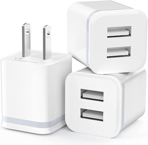 شاحن حائط USB، LUOATIP 3 عبوات 2.1 أمبير/5 فولت ثنائي المنفذ USB مكعب محول الطاقة شاحن قابس كتلة صندوق شحن من الطوب لهاتف iPhone 13 12 11 Pro Max SE XS XR X 8 7 6 6S Plus، Samsung، LG، Moto، وهواتف Android in Kuwait