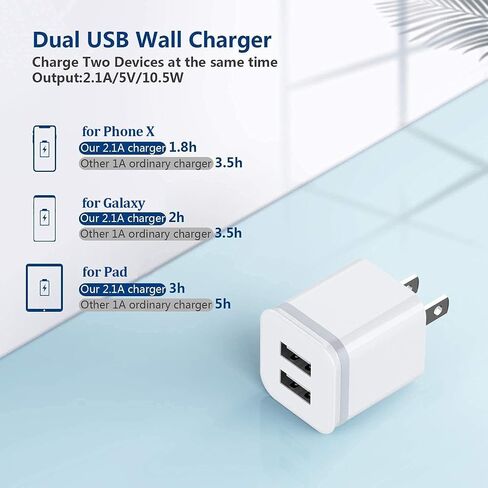 شاحن حائط USB، LUOATIP 3 عبوات 2.1 أمبير/5 فولت ثنائي المنفذ USB مكعب محول الطاقة شاحن قابس كتلة صندوق شحن من الطوب لهاتف iPhone 13 12 11 Pro Max SE XS XR X 8 7 6 6S Plus، Samsung، LG، Moto، وهواتف Android in Kuwait