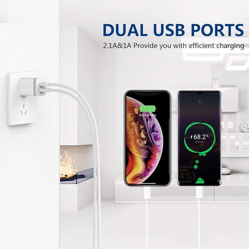 شاحن حائط USB، LUOATIP 3 عبوات 2.1 أمبير/5 فولت ثنائي المنفذ USB مكعب محول الطاقة شاحن قابس كتلة صندوق شحن من الطوب لهاتف iPhone 13 12 11 Pro Max SE XS XR X 8 7 6 6S Plus، Samsung، LG، Moto، وهواتف Android in Kuwait