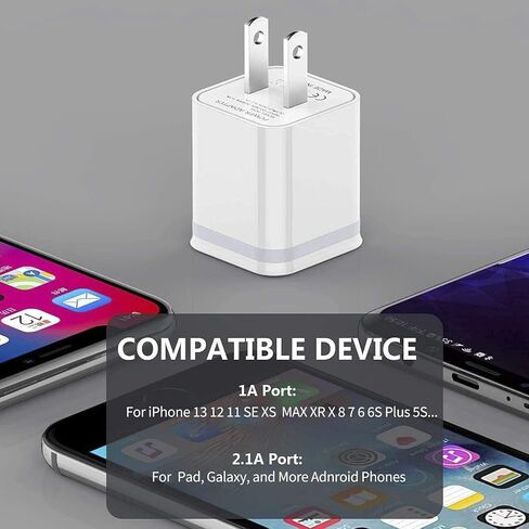 شاحن حائط USB، LUOATIP 3 عبوات 2.1 أمبير/5 فولت ثنائي المنفذ USB مكعب محول الطاقة شاحن قابس كتلة صندوق شحن من الطوب لهاتف iPhone 13 12 11 Pro Max SE XS XR X 8 7 6 6S Plus، Samsung، LG، Moto، وهواتف Android in Kuwait