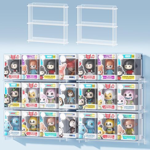 WINKINE Floating Display Shelves Compatible with 21 Funko Pop in Box, Acrylic Shelves for Wall, Clear Figures Display Case for Boxed Characters, Stackable Toy Collectibles Figure Stand, 2 Pack(Clear) in Saudi Arabia