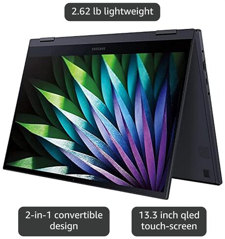 سامسونج - لابتوب جالكسي بوك فليكس 2 الفا بشاشة لمس QLED مقاس 13.3 انش ومعالج انتل كور i7-1165G7 وذاكرة 16GB وSSD سعة 512GB - اسود ميستيك in Kuwait