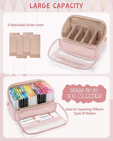 Quilted Marker Organizer Case Holds 180 Markers, Marker Storage Organizer Bag with Dividers and Detachable Crossbody Strap (Bag Only), Black in Saudi Arabia