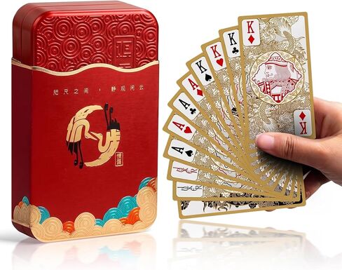 أوراق لعب Ben Niu Lucky Dragon - مجموعة بطاقات بتصميم نحيف من البلاستيك المقاوم للماء ذات حواف ذهبية وفنون شرقية، بطاقات بوكر متميزة وفريدة من نوعها، للاعبين وهواة الجمع in Kuwait