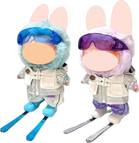 17cm Doll Clothes for Labubu Ski Outfit 4PCS Glasses Top Pants Skis Winter Outfit Cute Playful Accessories (Blue) in Saudi Arabia