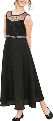 Sunny Fashion Girls Dress Rhinestone Chiffon Bridesmaid Dance Ball Maxi Gown in Saudi Arabia