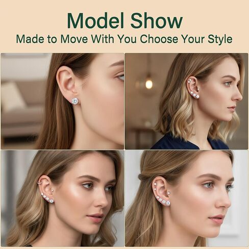 5 Pairs Round Stud Earring Set, White Gold Plated 316 Stainless Steel Hypoallergenic Cubic Zirconia Earrings Pack for Women and Men (316L Stainless Steel Earrings) in Saudi Arabia