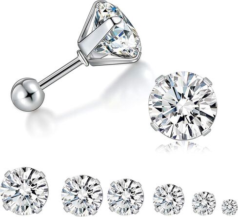 5 Pairs Round Stud Earring Set, White Gold Plated 316 Stainless Steel Hypoallergenic Cubic Zirconia Earrings Pack for Women and Men (316L Stainless Steel Earrings) in Saudi Arabia