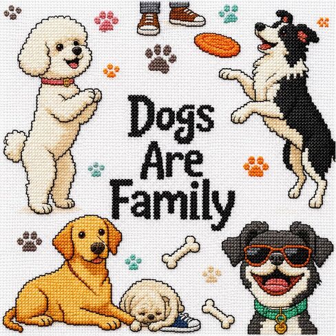 Zhenqing Dogs are Family Cross Stitch Kit, 11CT Printed White Cotton Fabric 36x36cm, Full Embroidery for Beginners, Complete Dog Lover Gift Set(70781) in Saudi Arabia