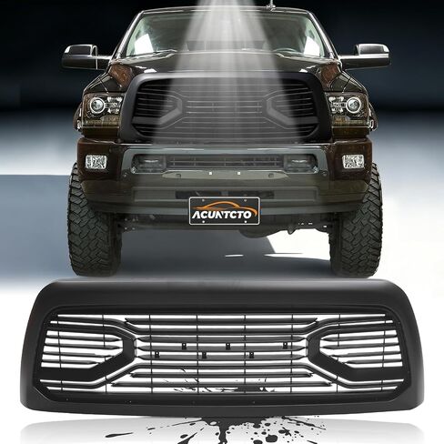 شبكة أمامية متوافقة مع 2013-2018 Ram 2500 Ram 3500 شبكة بديلة بتصميم أفقي ABS شبكة أمامية بدون ضوء، نمط محدود، كروم in Kuwait