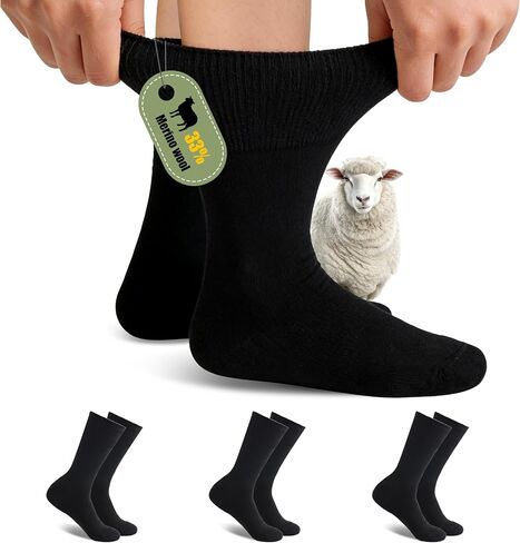Forcool Merino Wool Non Binding Loose Top Cushioned Sole Dress Crew Diabetic Socks for Men and Women, M/L/XL, 1/3 Pairs in Saudi Arabia
