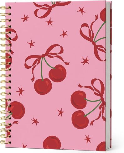 Red Cherry Bow Notebook,Coquette Aesthetic Lined Spiral Notebook Hardcover,College Ruled Notebook,Office School Journal Notebook for Work,5.5x8.3 Inch 80 Pages,Gifts for Women Teen Girl in Saudi Arabia