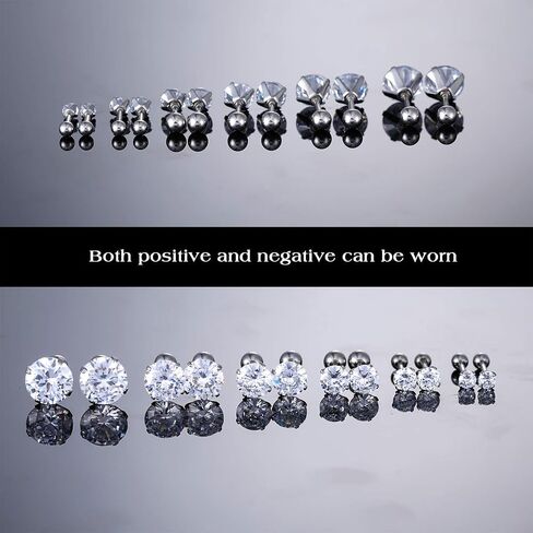 6 Pairs 316 Surgical Stainless Steel Stud Earring Pack, 18K White Gold Plated Round Cut Cubic Zirconia Earring for Women Men in Saudi Arabia