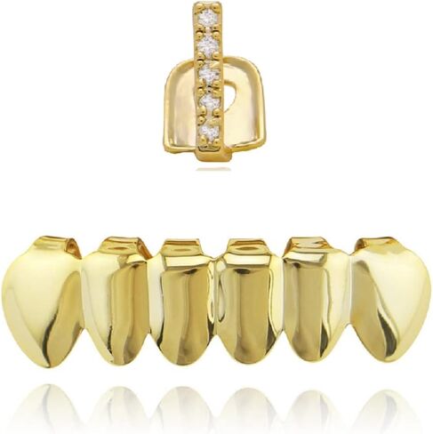OOCC 18k Gold Silver Plated 1 Single Top Pave Full CZ Bar Grillz Teeth Top and 6 Bottom Set Grills in Saudi Arabia