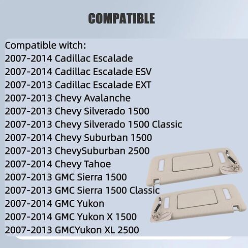 1 Pair Gray Sun Visor fit for 2007-2014 Chevy Silverado 1500 Suburban 1500 2500 Avalanche Tahoe GMC Sierra Yukon XL Cadillac Escalade Replaces 22850306 22850310 in Saudi Arabia