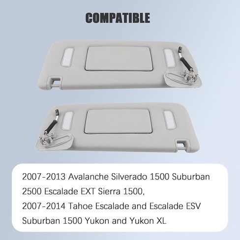 1 Pair Gray Sun Visor fit for 2007-2014 Chevy Silverado 1500 Suburban 1500 2500 Avalanche Tahoe GMC Sierra Yukon XL Cadillac Escalade Replaces 22850306 22850310 in Saudi Arabia