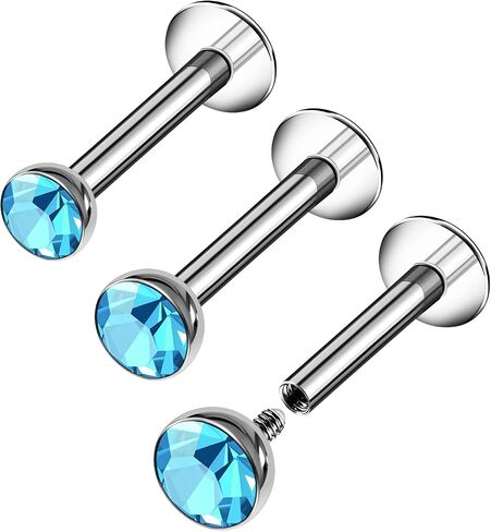 3 قطعة ترصيع Labret الصلب داخليا 16 جرام 1.2 مللي متر 5/16 8 مللي متر 2 مللي متر 3 مللي متر 4 مللي متر كريستال مونرو الزنمة أقراط ثقب المجوهرات اختيار اللون in Kuwait