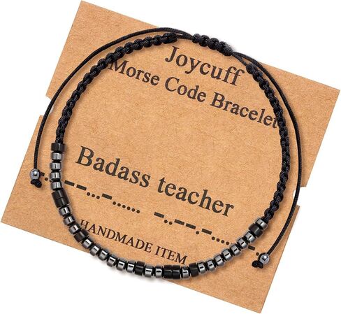 JoycuFF Inspirational 𝗠𝗼𝗿𝘀𝗲 𝗖𝗼𝗱𝗲 𝗕𝗿𝗮𝗰𝗲𝗹𝗲𝘁𝘀 𝗳𝗼𝗿 𝗪𝗼𝗺𝗲𝗻 Men Secret Message Obsidian Beads 𝗛𝗮𝗻𝗱𝗺𝗮𝗱𝗲 Woven Jewelry 𝗕𝗶𝗿𝘁𝗵𝗱𝗮𝘆 Gifts for Her in Saudi Arabia