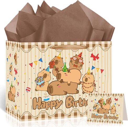 Neptniopllab Large Highland Cow Birthday Gift Bag,Brown Cow Wrapping Paper Gift Bag,Highland Cow Party Favor Bag with Card and Tissue Paper for Cow Lover Birthday Christmas Decor Supplies in Saudi Arabia
