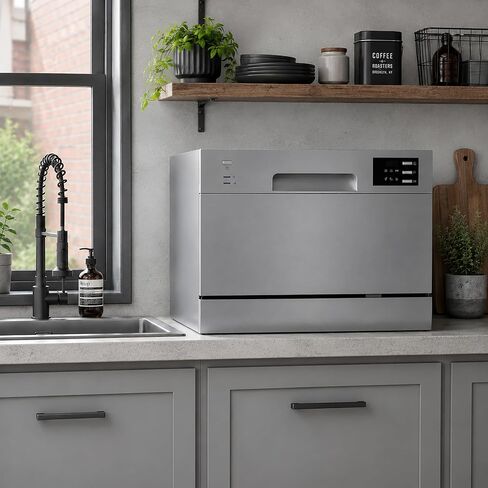 SPT SD-2225DS Compact Countertop Dishwasher/Delay Start Energy Star Portable Dishwasher with Stainless Steel Interior and 6 Place Settings Rack Silverware Basket/Apartment Office Home Kitchen, Silver in Kuwait