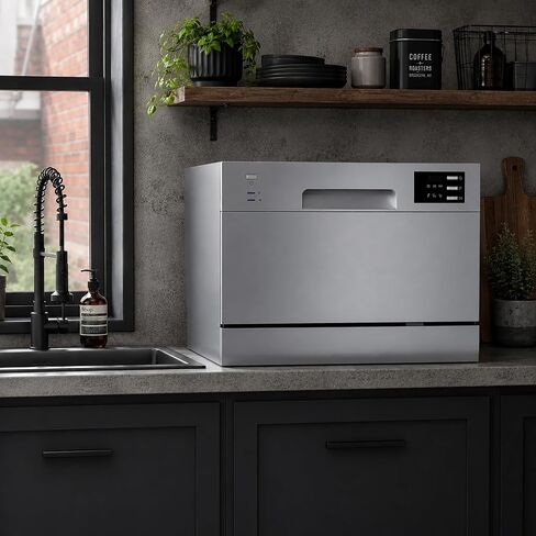 SPT SD-2225DS Compact Countertop Dishwasher/Delay Start Energy Star Portable Dishwasher with Stainless Steel Interior and 6 Place Settings Rack Silverware Basket/Apartment Office Home Kitchen, Silver in Kuwait