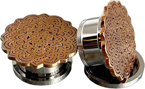 Lobal Domination Pair of Rose Gold Tribal Flower Design Steel Screw Fit Tunnels Plugs Body Jewelry in Kuwait