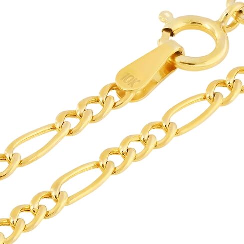 Nuragold 10k Yellow Gold 2mm Figaro Chain Link Pendant Necklace, Womens Mens Jewelry 16" 18" 20" 22" 24" 26" in Kuwait