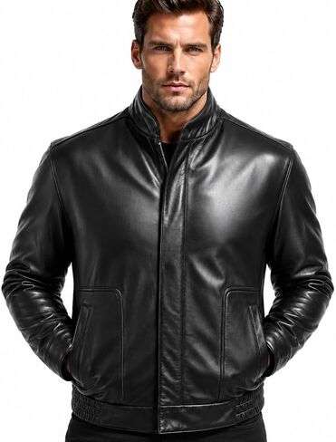 REED EST. 1950 Men's Coat Genuine Lambskin Leather Stand UP Collar S5Z Bomber Jacket in Kuwait