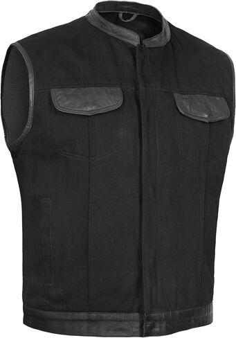 Daniel Smart Men’s Vest - Unique Black Denim with Leather Detailing Motorcycle Vest for Men’s with Concealment Armory Pocket (X-Large) in Kuwait