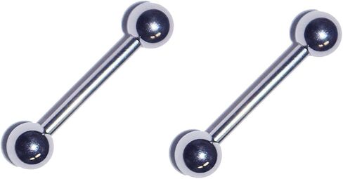 2x 14 Gauge 14g 316L Stainless Steel Straight Barbell Tongue Nipple Body Piercing Ring with Large Ball Pair Set of 2 in Kuwait