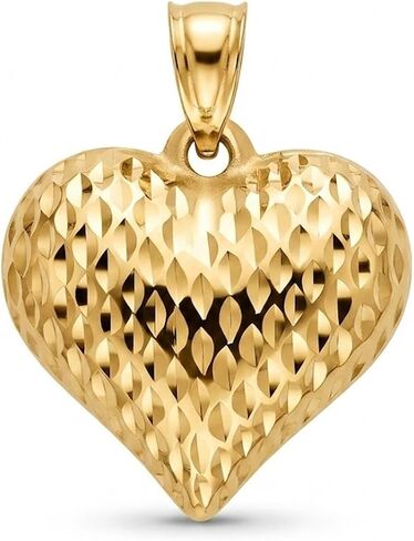 Charm America - Gold Puffed Heart Charm - 14 Karat Gold - High Polish Diamond-Cut Heart Pendant - 3D Heart Jewelry - Great For Gifts in Saudi Arabia