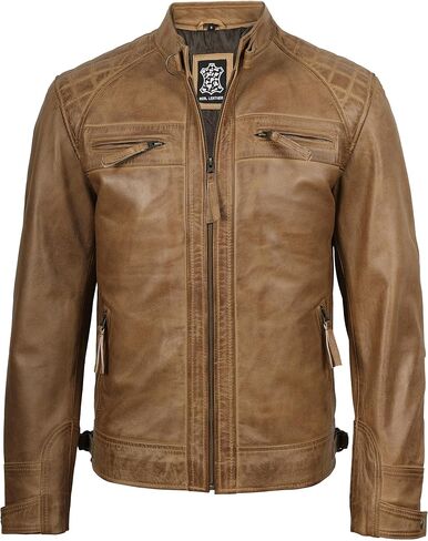 جاكيت بومبر من الجلد الحقيقي من FJackets - ياقة واقفة كاجوال للدراجات النارية مع غطاء رأس قابل للإزالة in Kuwait