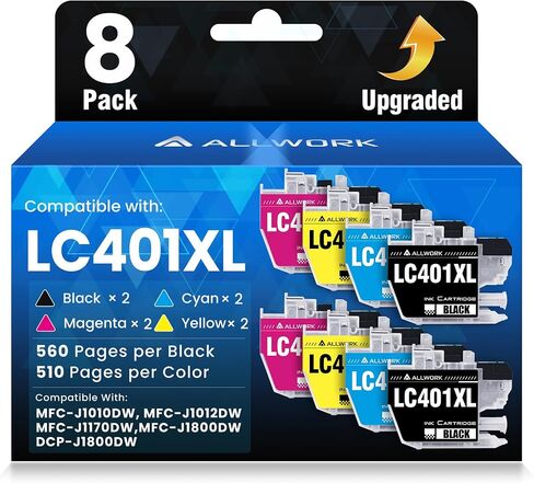 خراطيش حبر LC401XL LC401 MFC-J1010DW عالية الإنتاجية لطابعة Brother خرطوشة حبر LC401XL متوافقة مع طابعة Brother MFC J1010DW MFC-J1170DW MFC-J1800DW MFC-J1012DW (8 حزم) in Kuwait