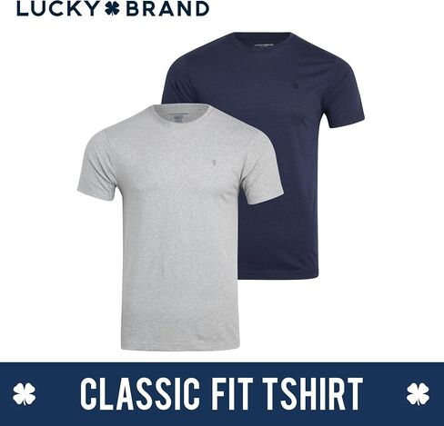 قميص داخلي رجالي من Lucky Brand - تي شيرت قطني بأكمام قصيرة ورقبة دائرية (عبوتان)، مقاس صغير، متنوع in Kuwait