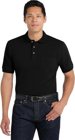 Port Authority Heavyweight Cotton Pique Polo with Pocket 2XL Black in Kuwait